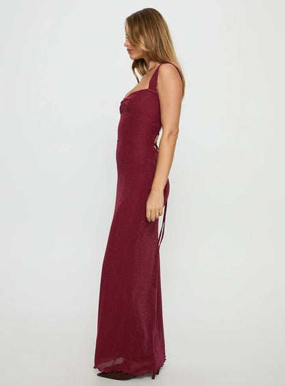 Burgundy Glitter Prom Dress with Corset Lace Up Back and Sweetheart Neck for Formal Events and Prom Nights