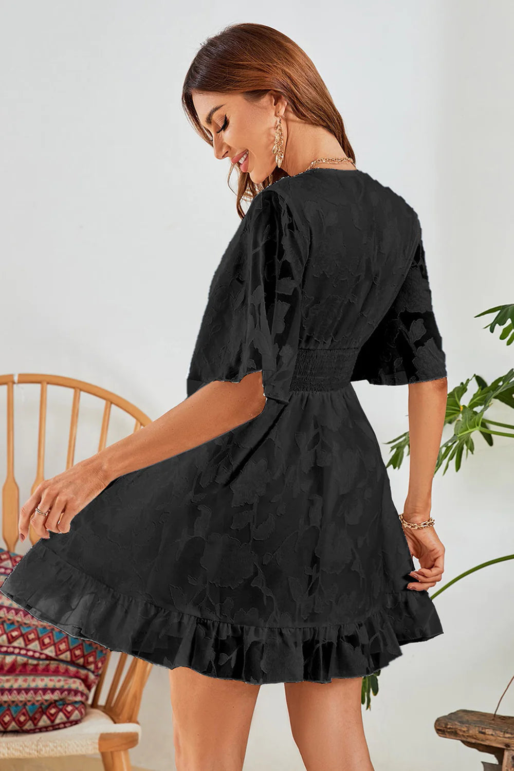 White A-Line V Neck Casual Dress With Short Sleeves
