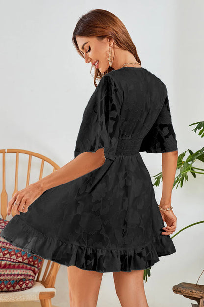 White A-Line V Neck Casual Dress With Short Sleeves