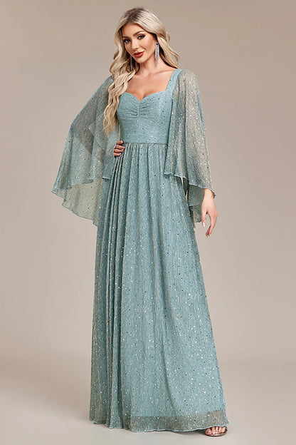 Long Sleeves Green Sparkly Tulle Prom Dress A Line Mother of the Bride Dress