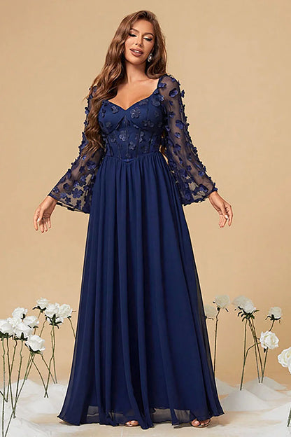 long sleeve corset prom dress Navy A Line Long Sleeves Corset Formal Dress With Long Sleeves – Koutun  Dress