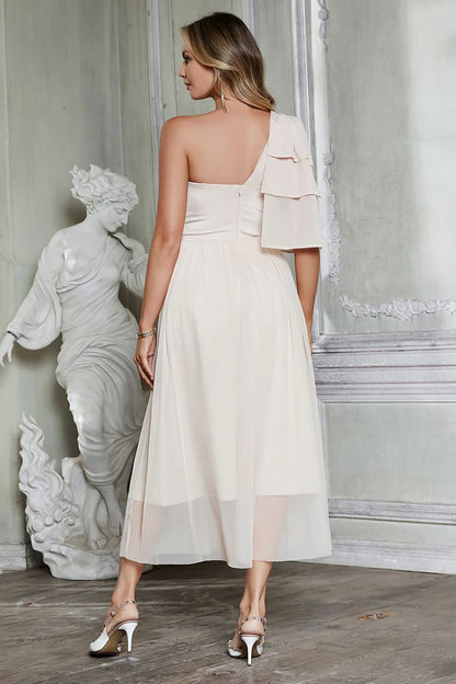 Apricot A-Line One Shoulder Corset Party Dress