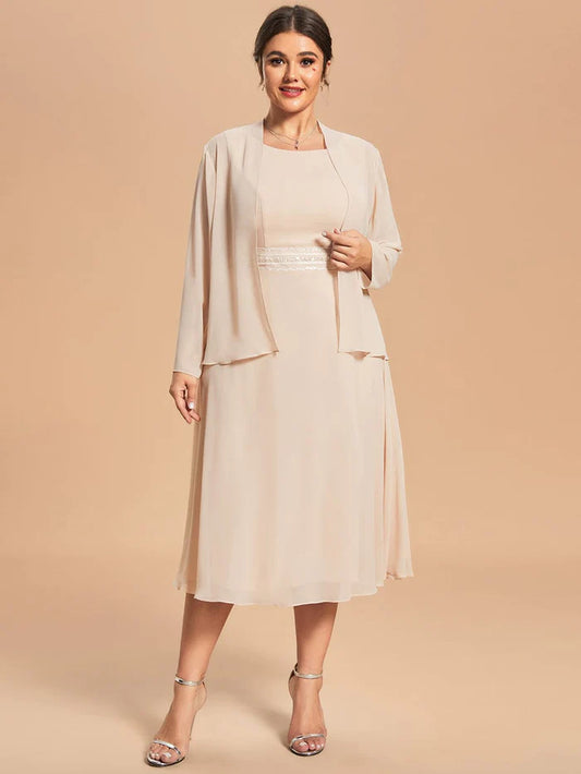 Custom Size Chiffon Two-Piece A-Line Mother of the Bride Dress with Long Sleeves Top