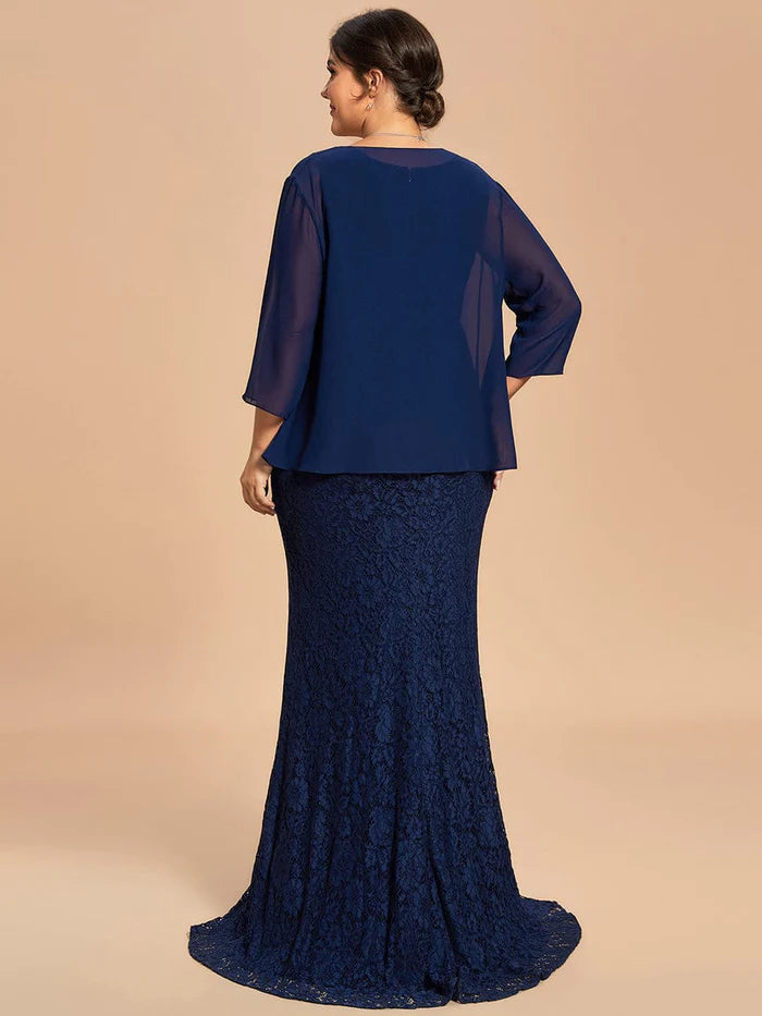 Custom Size Lace Mermaid Chiffon Jacket Two-Piece Set Mother Dress