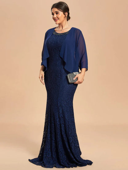 Custom Size Lace Mermaid Chiffon Jacket Two-Piece Set Mother Dress