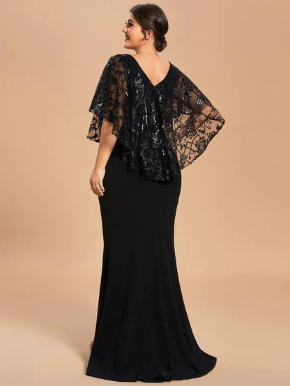 Custom Size Sequin Cape Short Sleeves Mermaid Mother of the Bride Dress