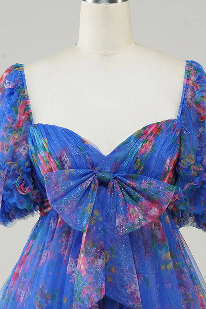 Side view of the A-line silhouette of the formal dress.
