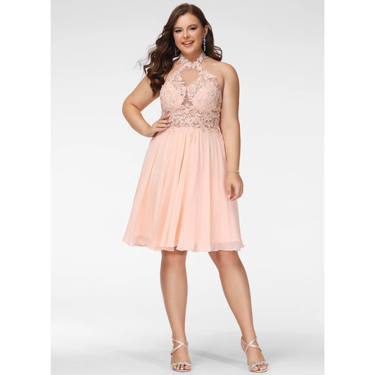 Charming A-Line Halter Sleeveless Embellished Blush Pink Short Homecoming Dresses For Her