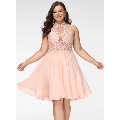 Charming A-Line Halter Sleeveless Embellished Blush Pink Short Homecoming Dresses For Her