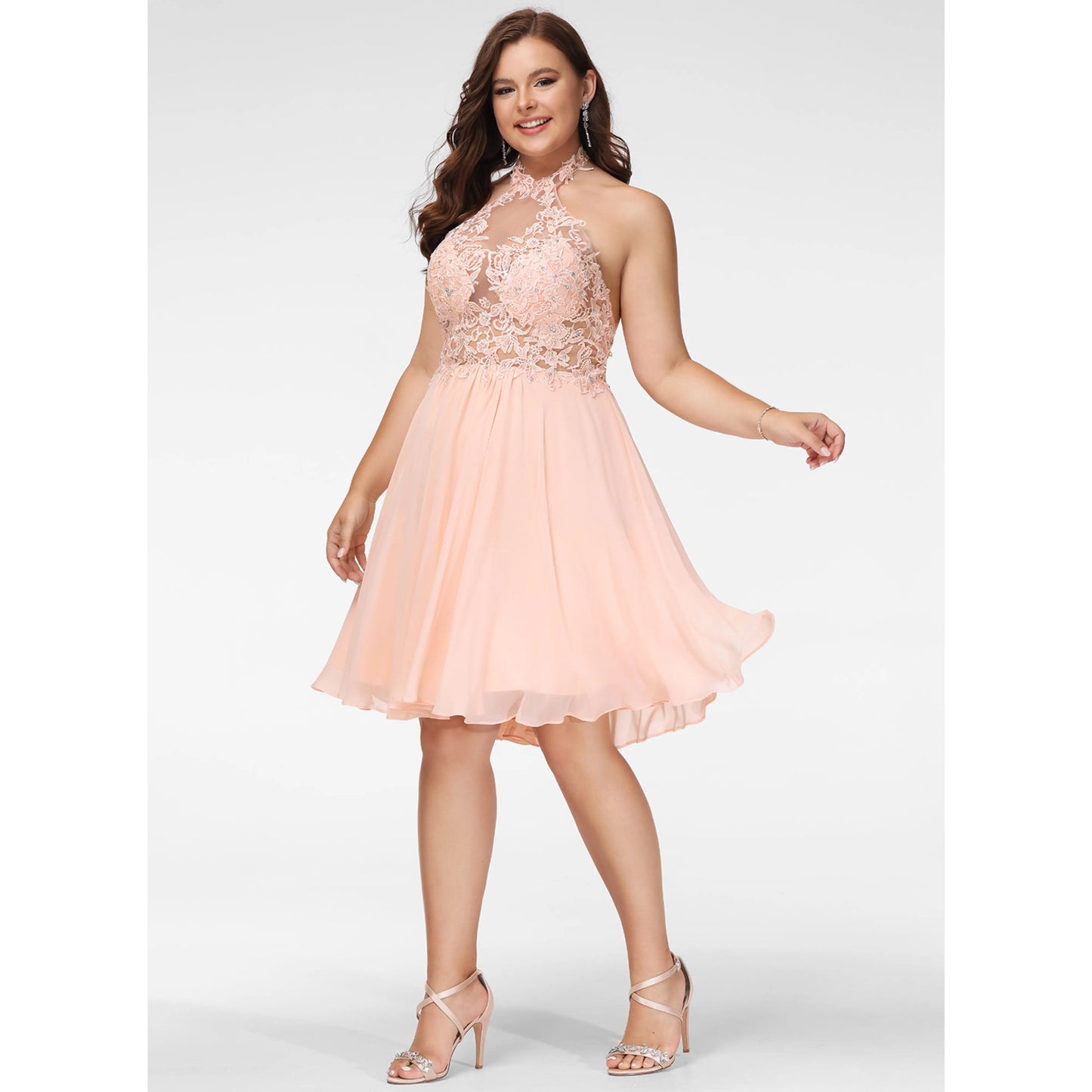 Charming A-Line Halter Sleeveless Embellished Blush Pink Short Homecoming Dresses For Her