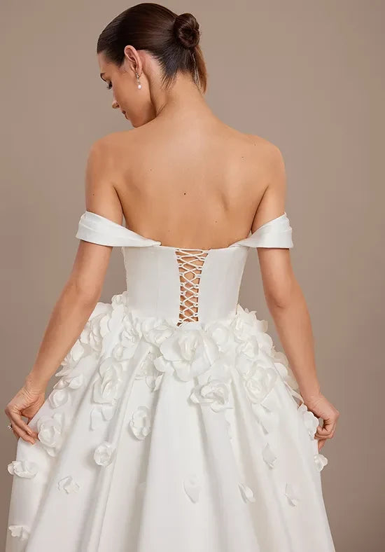 Charming A-Line Off-Shoulder Sleeveless Floral Ivory Long Wedding Dresses Bridal Gown