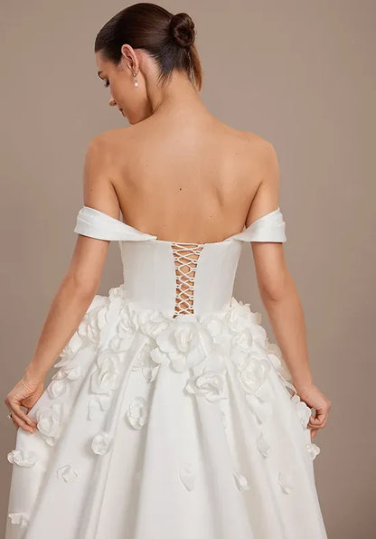Charming A-Line Off-Shoulder Sleeveless Floral Ivory Long Wedding Dresses Bridal Gown