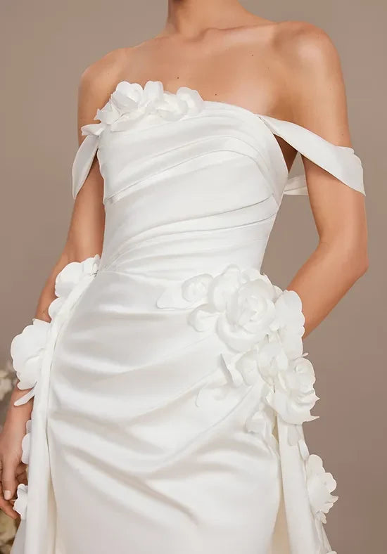 Charming A-Line Off-Shoulder Sleeveless Floral Ivory Long Wedding Dresses Bridal Gown