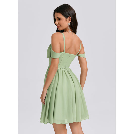 Charming A-Line Square Neck Off Shoulder Ruffled Mint Green Short Homecoming Dress