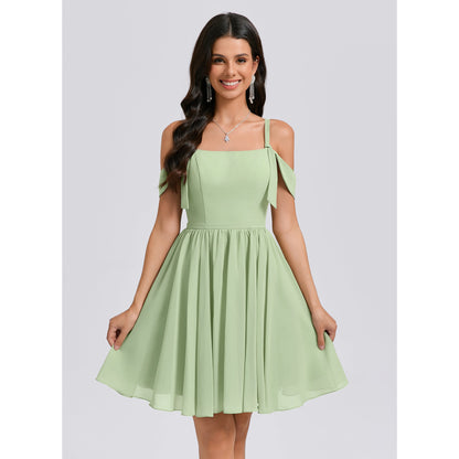 Charming A-Line Square Neck Off Shoulder Ruffled Mint Green Short Homecoming Dress
