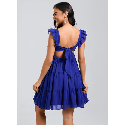 Charming A-Line Square Neck Ruffled Sleeveless Tiered Royal Blue Short Homecoming Dress