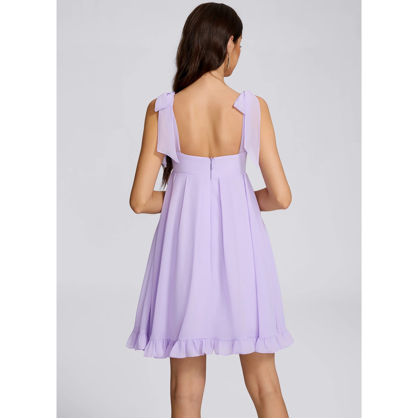 Charming A-Line Square Neck Sleeveless Ruffled Tie-Shoulder Lavender Short Homecoming Dress