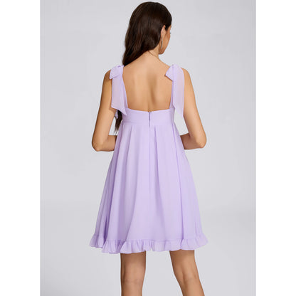 Charming A-Line Square Neck Sleeveless Ruffled Tie-Shoulder Lavender Short Homecoming Dress