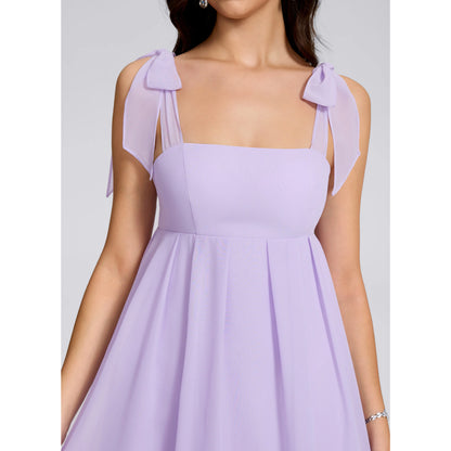 Charming A-Line Square Neck Sleeveless Ruffled Tie-Shoulder Lavender Short Homecoming Dress