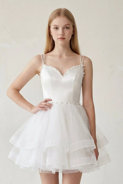 Charming A-Line Sweetheart Beaded Tiered White Short Homecoming Dress