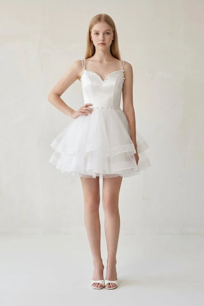 Charming A-Line Sweetheart Beaded Tiered White Short Homecoming Dress