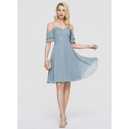 Charming A-Line Sweetheart Off-Shoulder Ruffled Dusty Blue Short Homecoming Dress