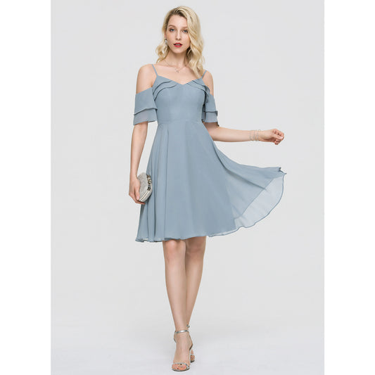 Charming A-Line Sweetheart Off-Shoulder Ruffled Dusty Blue Short Homecoming Dress