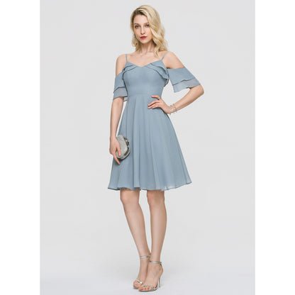 Charming A-Line Sweetheart Off-Shoulder Ruffled Dusty Blue Short Homecoming Dress