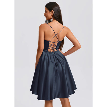 Charming A-Line Sweetheart Sleeveless Chic Pockets Navy Blue Short Homecoming Dress