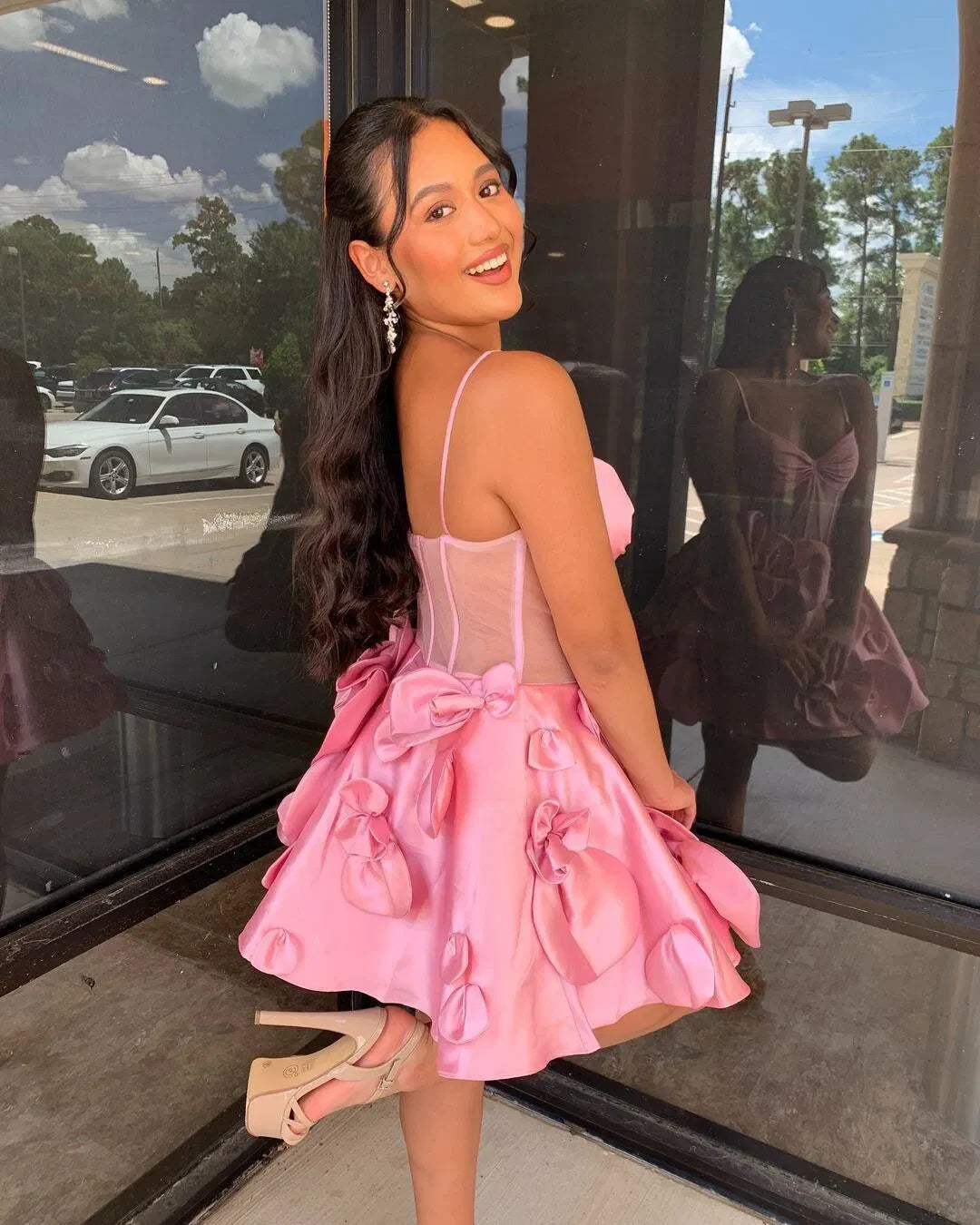 Charming A-Line Sweetheart Sleeveless Corset Floral Pink Short Homecoming Dress