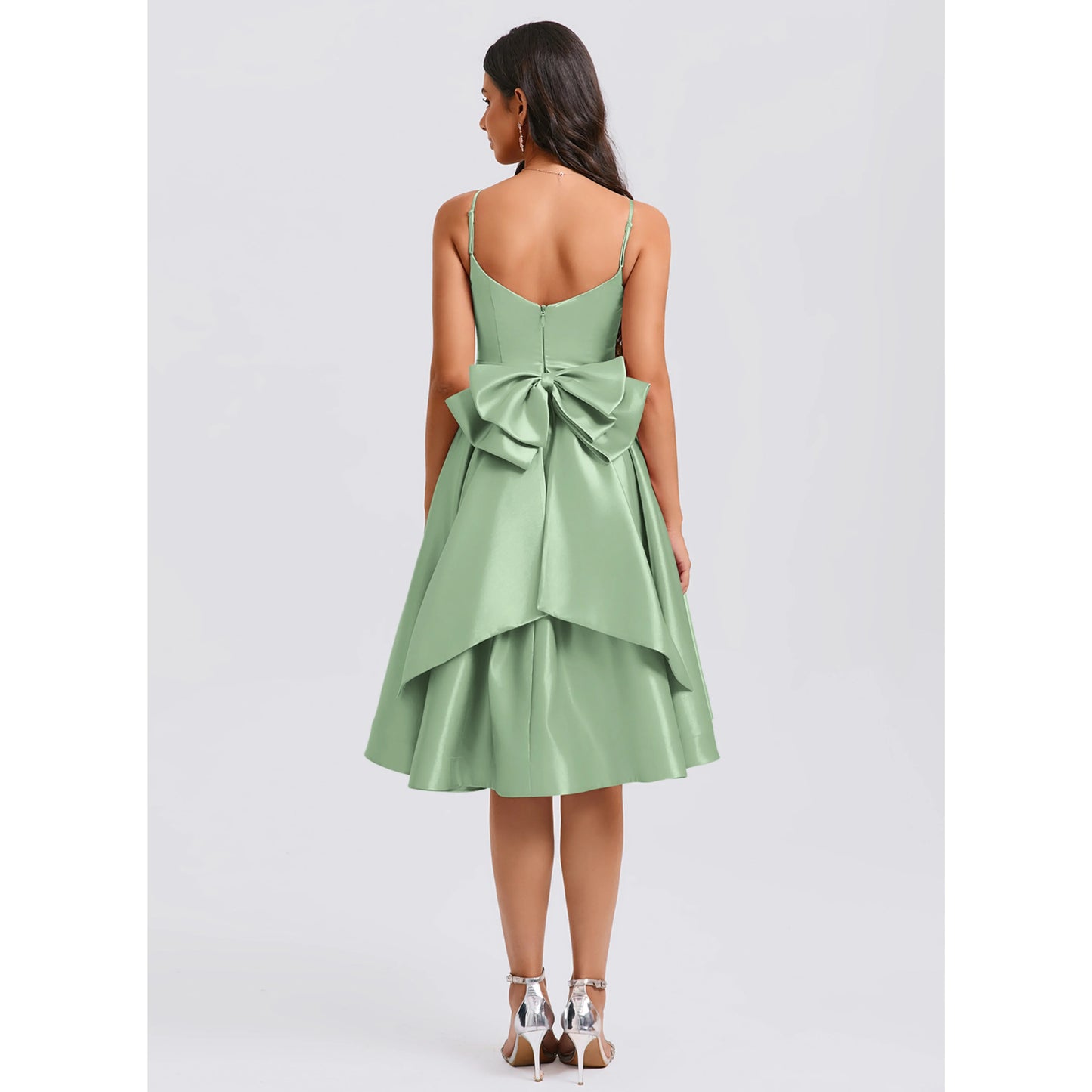 Charming A-Line Sweetheart Sleeveless Ruched Bow Mint Green High-Low Homecoming Dress
