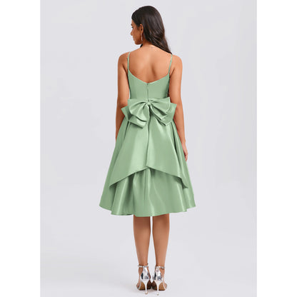 Charming A-Line Sweetheart Sleeveless Ruched Bow Mint Green High-Low Homecoming Dress