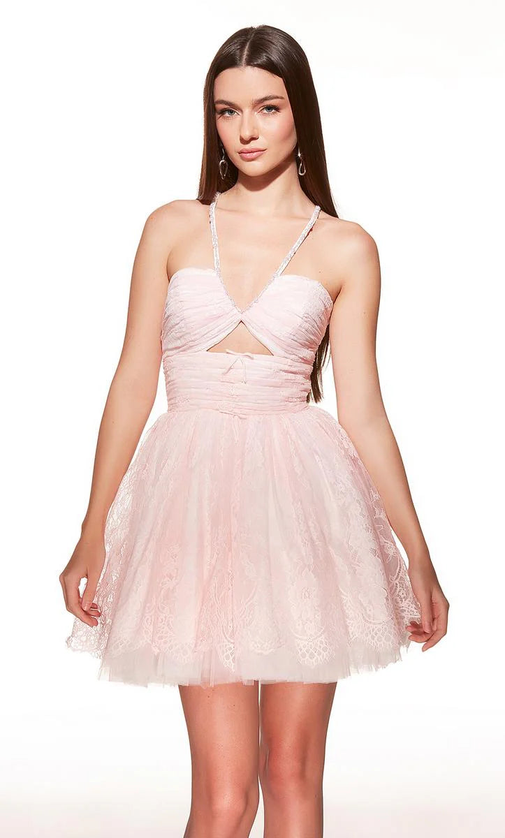 Charming A-Line Sweetheart Sleeveless Ruched Lace Blush Pink Short Homecoming Dress