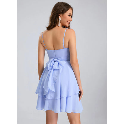 Charming A-Line Sweetheart Sleeveless Ruched Tiered Lavender Blue Short Homecoming Dresses