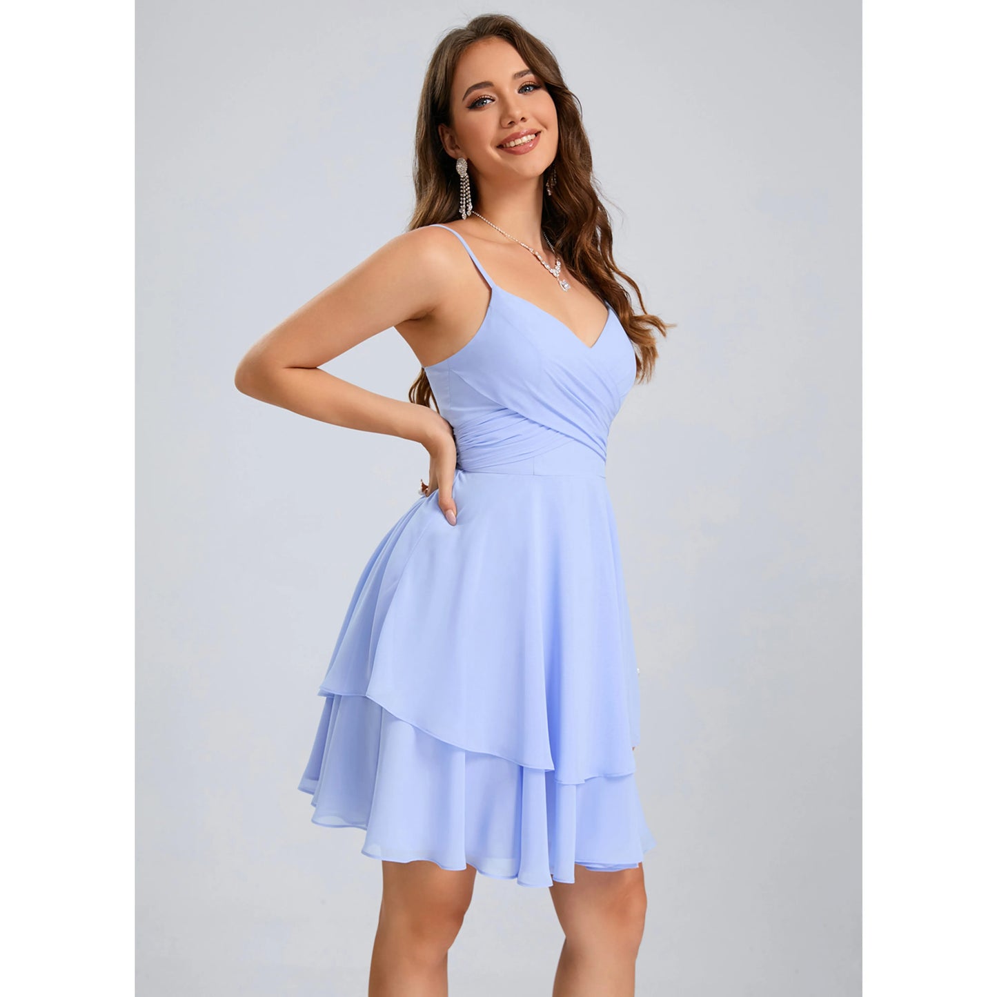 Charming A-Line Sweetheart Sleeveless Ruched Tiered Lavender Blue Short Homecoming Dresses