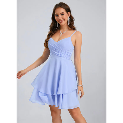 Charming A-Line Sweetheart Sleeveless Ruched Tiered Lavender Blue Short Homecoming Dresses