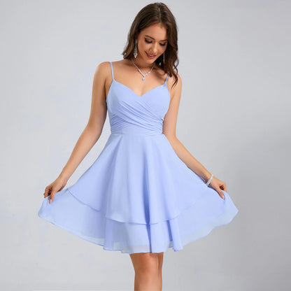 Charming A-Line Sweetheart Sleeveless Ruched Tiered Lavender Blue Short Homecoming Dresses
