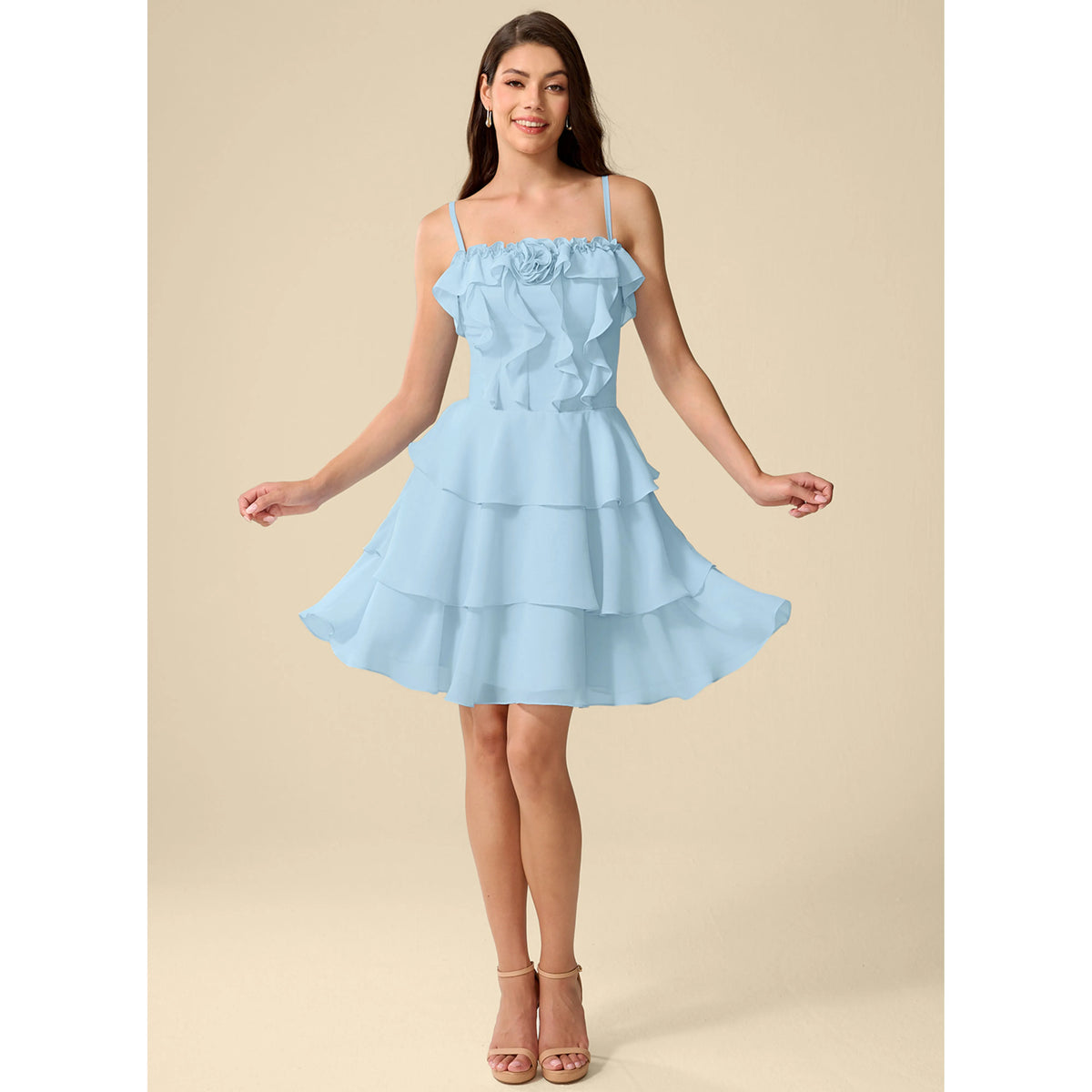 Charming A-Line Sweetheart Sleeveless Ruffled Tiered Sky Blue Short Homecoming Dress Women's
