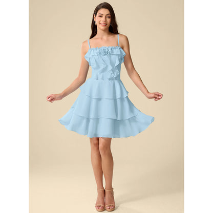 Charming A-Line Sweetheart Sleeveless Ruffled Tiered Sky Blue Short Homecoming Dress Women's