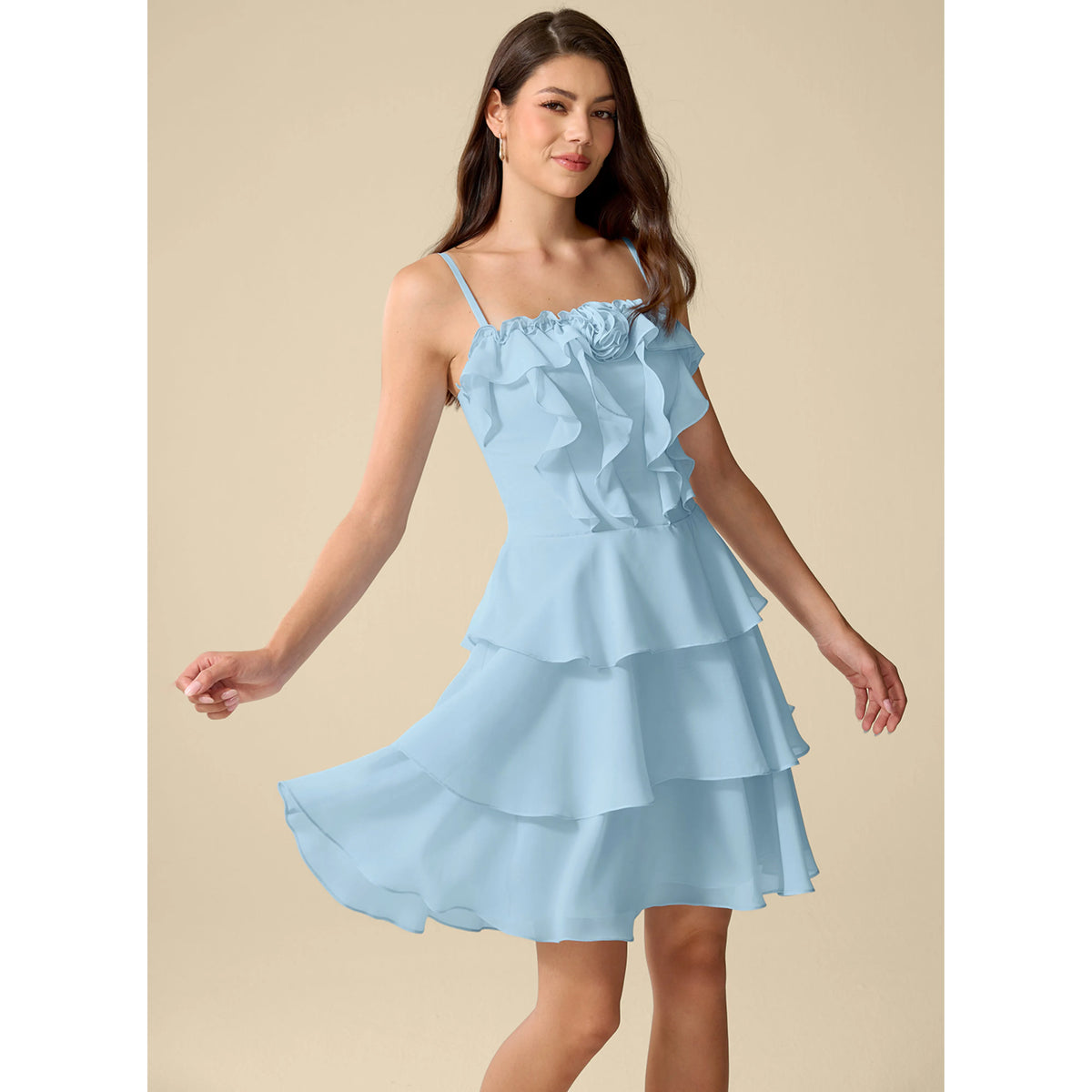 Charming A-Line Sweetheart Sleeveless Ruffled Tiered Sky Blue Short Homecoming Dress Women's