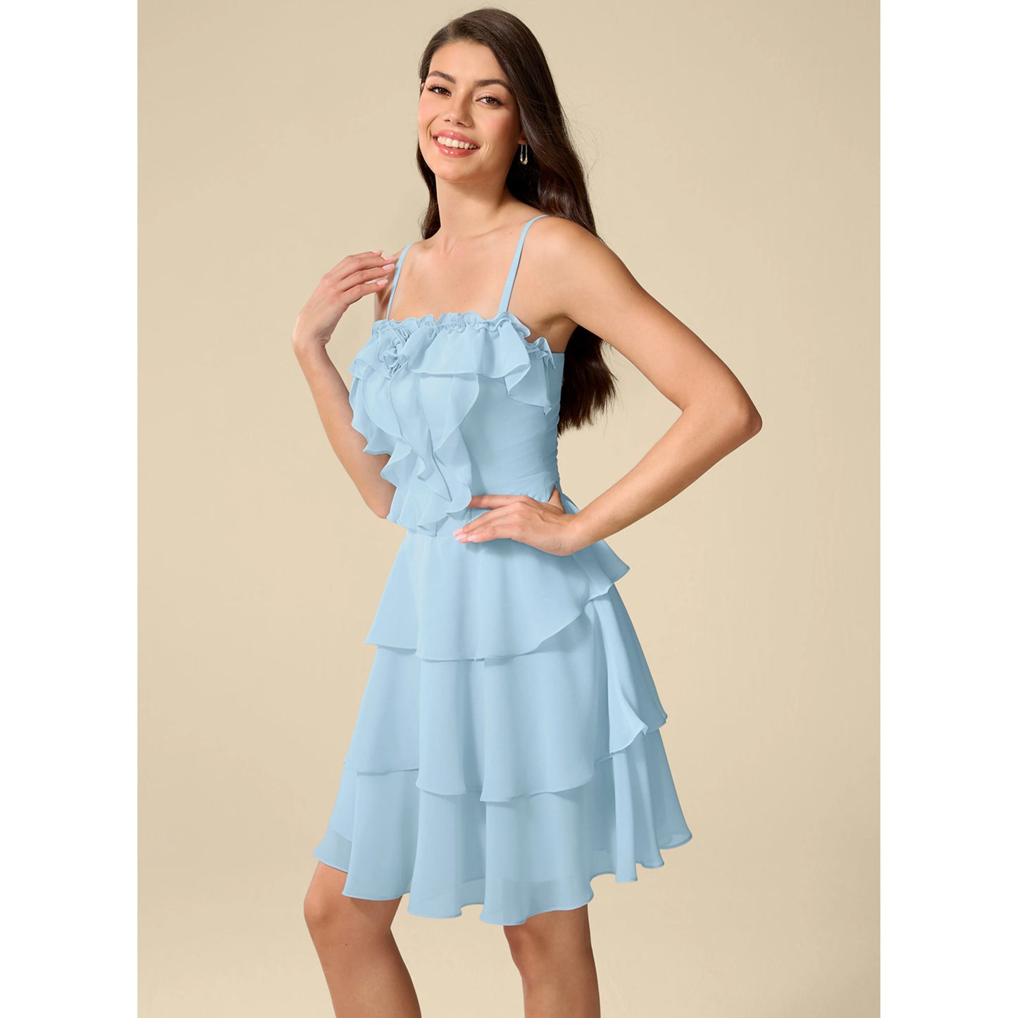 Charming A-Line Sweetheart Sleeveless Ruffled Tiered Sky Blue Short Homecoming Dress Women's