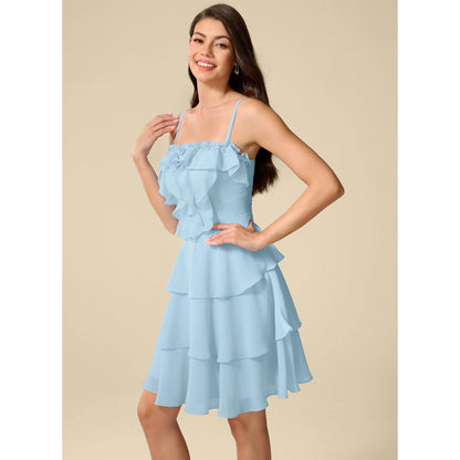 Charming A-Line Sweetheart Sleeveless Ruffled Tiered Sky Blue Short Homecoming Dress Women's