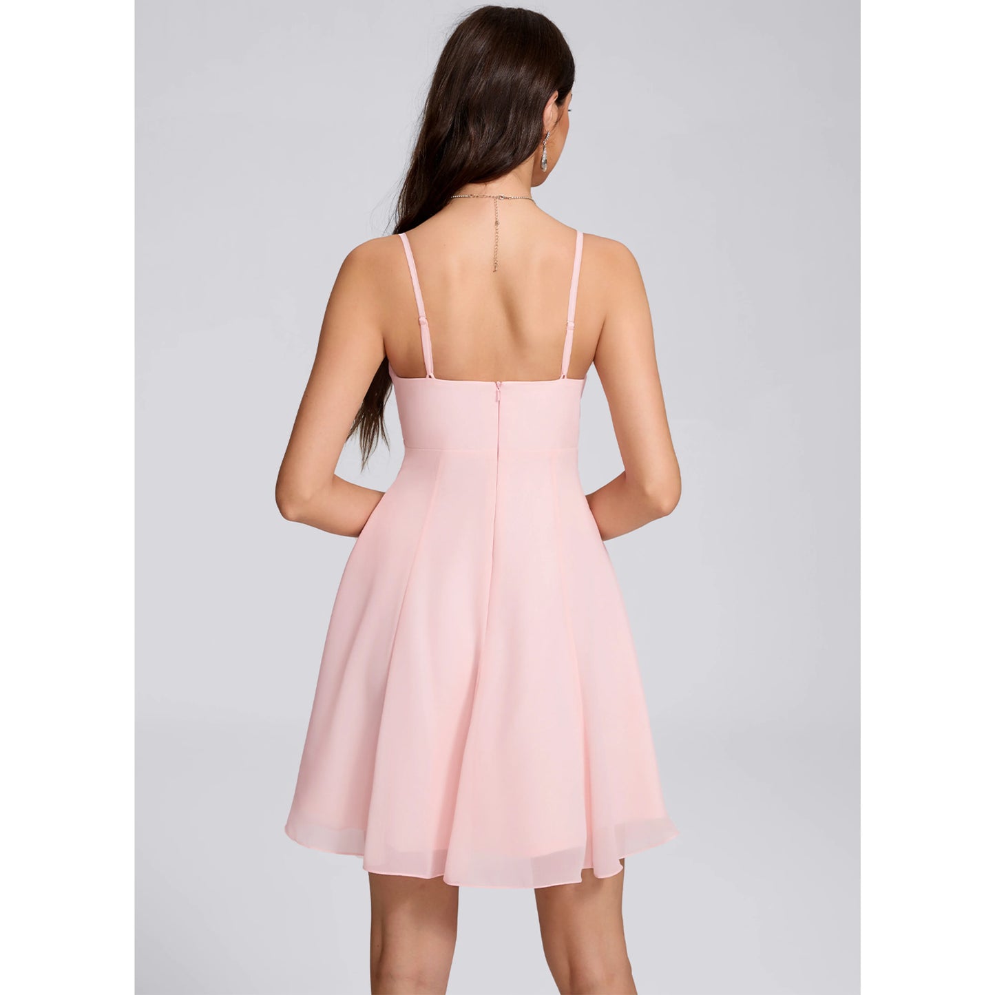 Charming A-Line V-Neck Sleeveless Ruffled Flowy Pink Short Homecoming Dresses