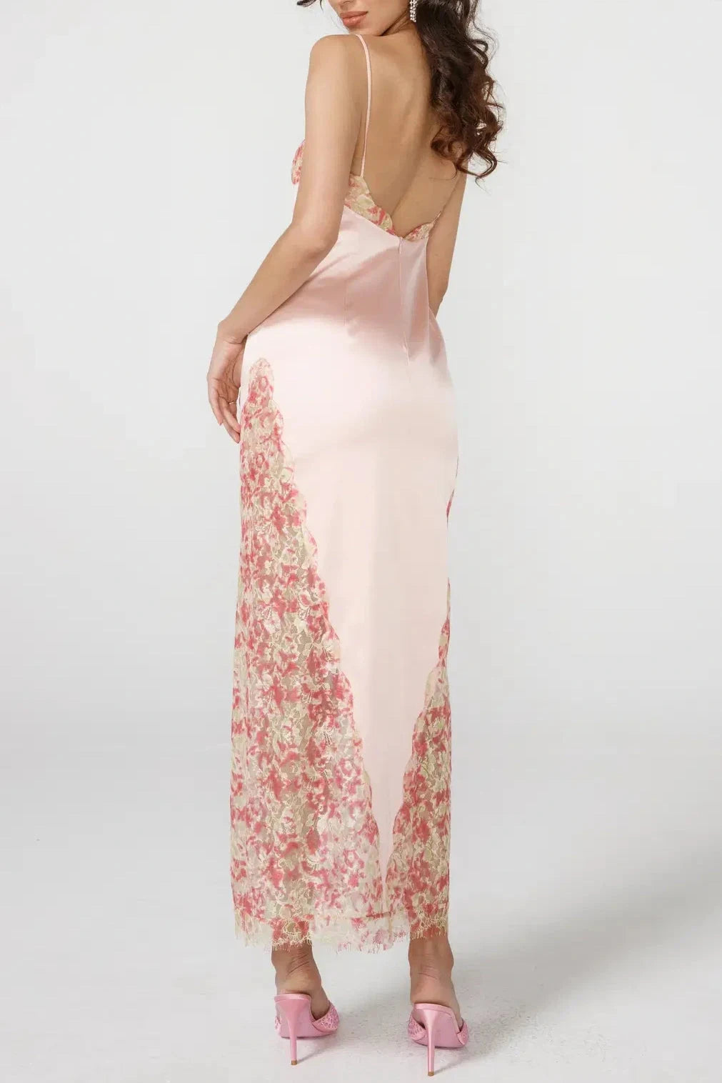 Charming Sheath Sweetheart Sleeveless Floral Vintage Pink Maxi Prom Dresses Women