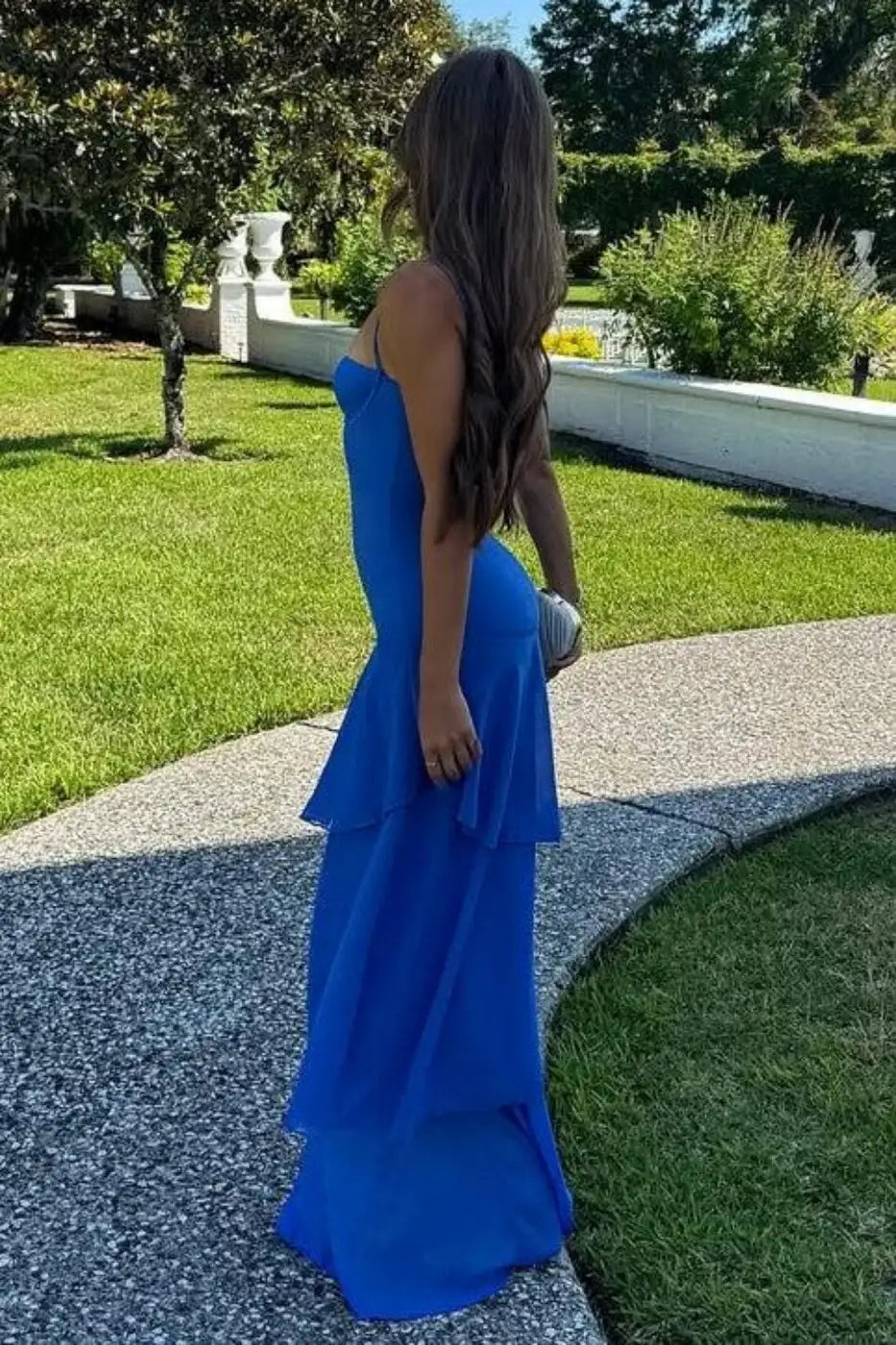 Charming Sheath Sweetheart Sleeveless Tiered Ruffled Royal Blue Floor Length Prom Dresses For Women