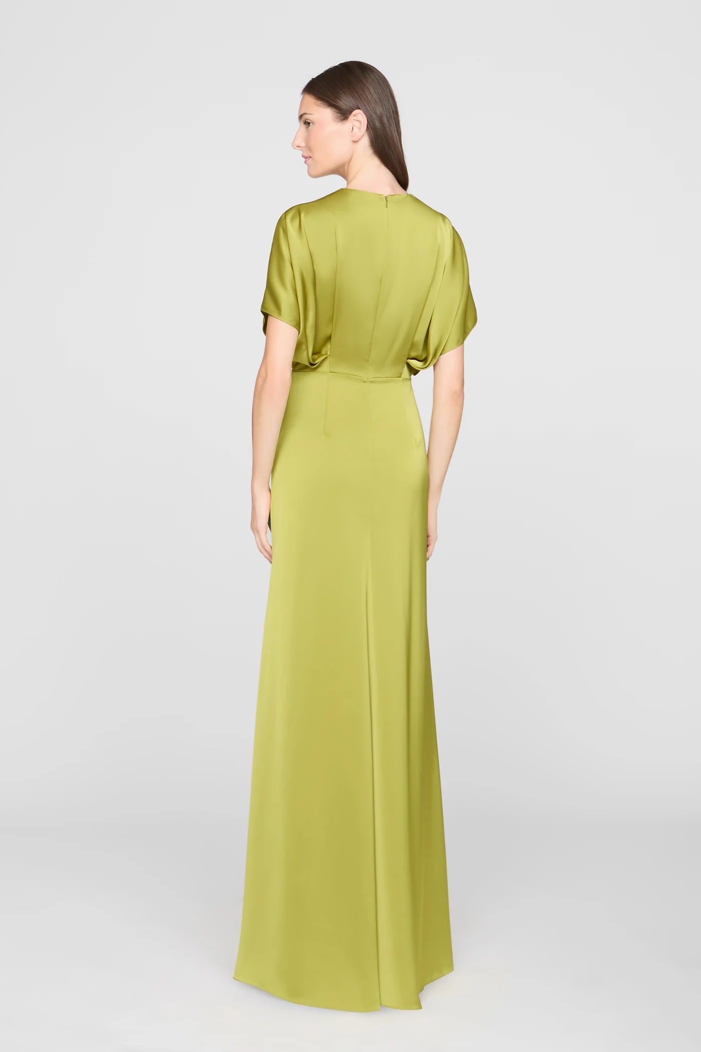 Chartreuse Green Satin Sheath Round Neck Beaded Keyhole Dolman Sleeve – Koutun Dress