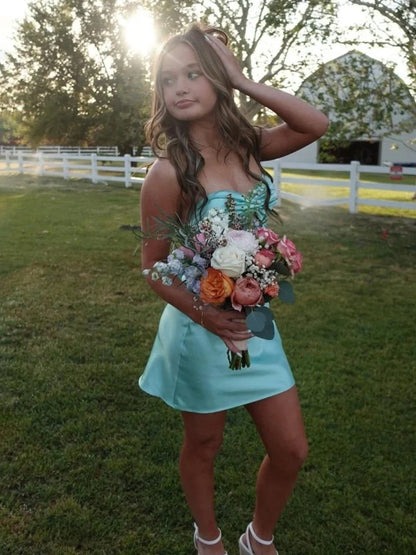 Side profile of the A-line short dress, showcasing its silhouette.
