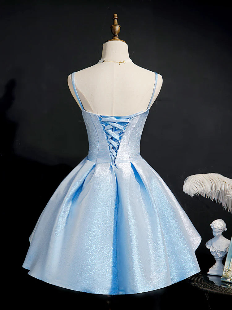 Back view of the A-line sweetheart neck short homecoming dress.