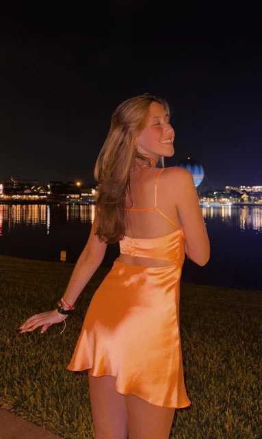 Black backless A-line party dress.