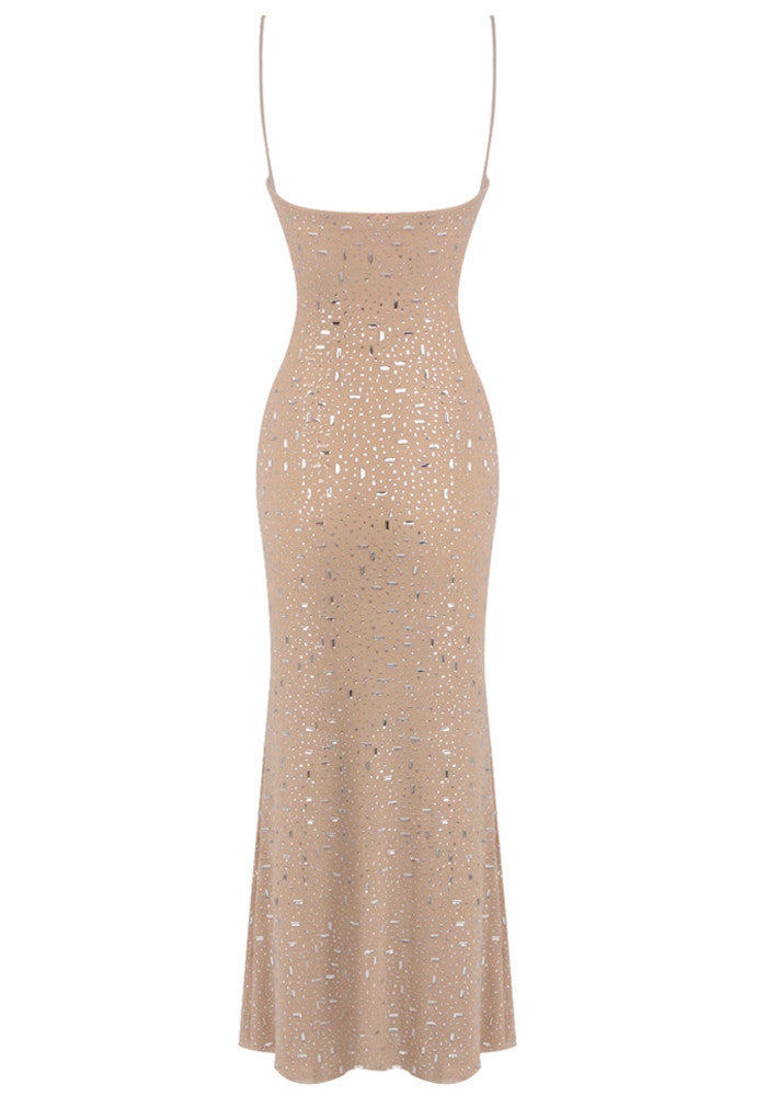 Chic Beige Sequined Off-Shoulder Mermaid Evening Prom Party Dress